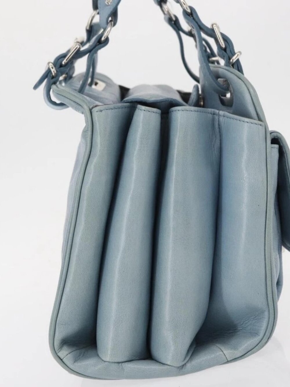 BALENCIAGA Hand Bag Leather Light Blue Silver Auth - Picture 4 of 16
